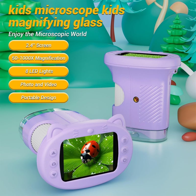 WINWEND 2.4" Screen Pocket Kids Microscope: 1000X Handheld Microscope for Photo and Video - Portable Science Kits STEM Toys – Christmas/Birthday Gifts for Girls & Boys Ages 3-12(Purple) - Image 2